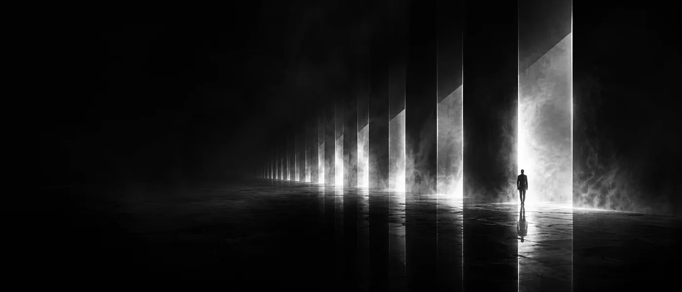 Surreal corridor of illuminated production frames for a specialist AI unit